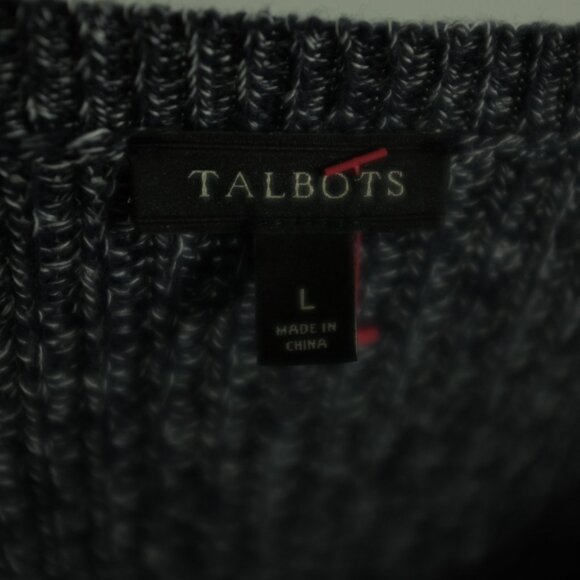 COPY - Talbots Dark Blue Marled Cable Knit Crewneck Sweater 100% Cotton Size La… - Picture 5 of 7